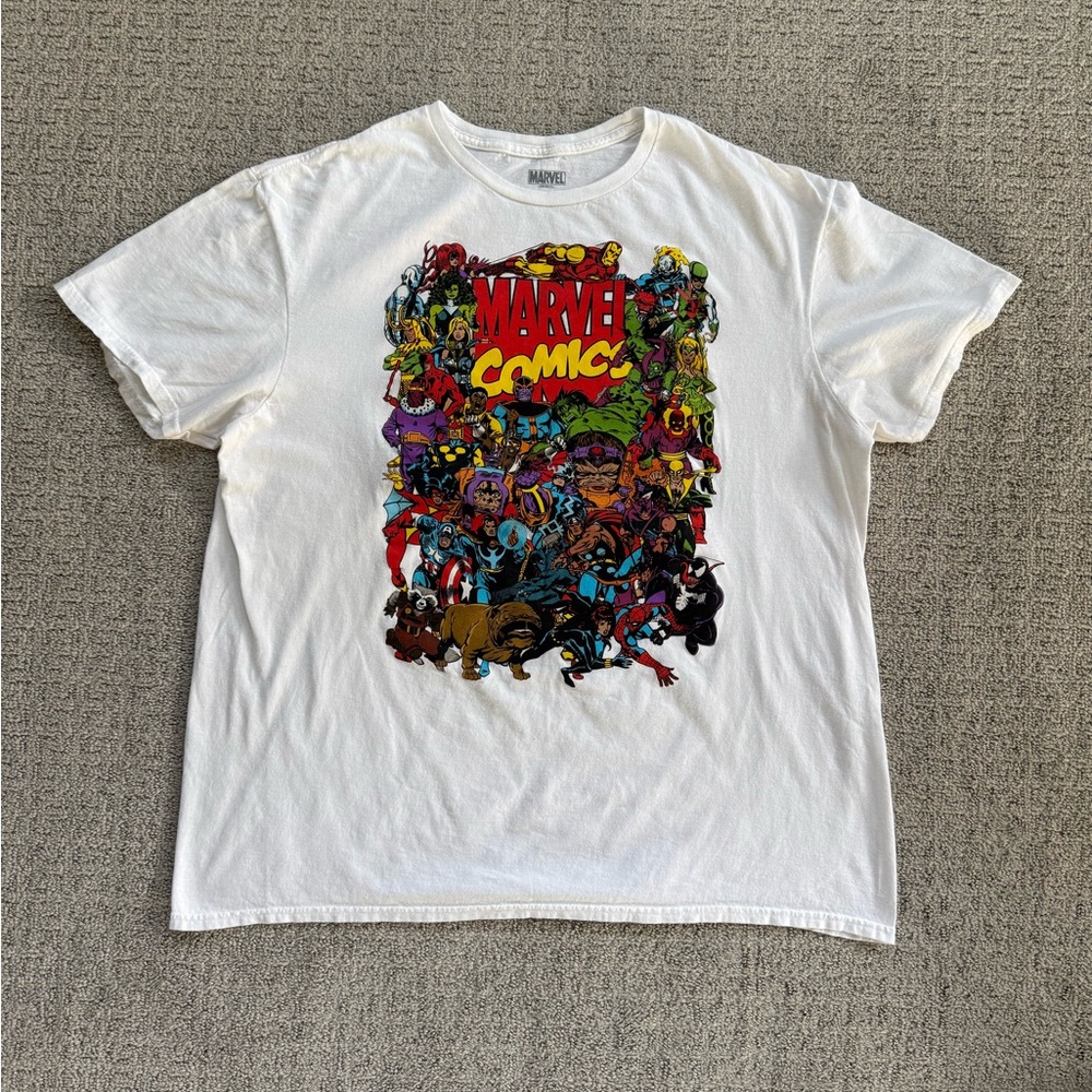 Marvel Comics White T Shirt -Mens XL- Hulk Spider-Man Iron Man Captain America